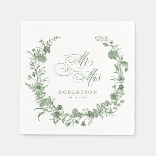 Elegant Sage Green Vintage Classic Floral Wedding Napkins