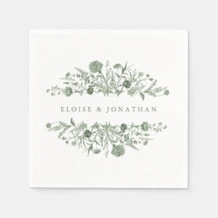 Elegant Sage Green Vintage Classic Floral Wedding Napkins