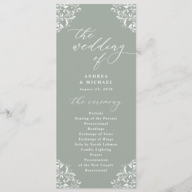 Elegant Sage Green Vintage Classic Wedding Program (Front)