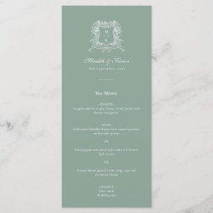 Elegant Sage Green Vintage Crest Thank You Wedding Menu