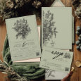Elegant Sage Green Vintage Floral Boho Wedding Invitation