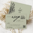 Elegant Sage Green Vintage Floral Boho Wedding RSVP Card