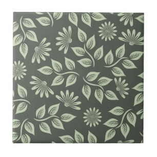 Elegant Sage Green Vintage Floral Ceramic Tile