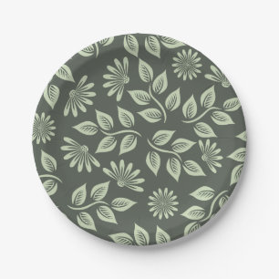Elegant Sage Green Vintage Floral Paper Plates