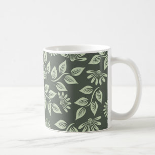 Elegant Sage Green Vintage Floral Patten Coffee Mug