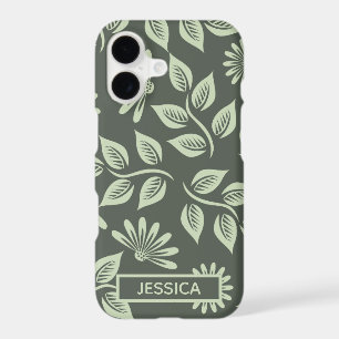 Elegant Sage Green Vintage Floral Personalised iPhone 17 Case