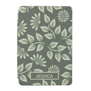 Elegant Sage Green Vintage Floral Personalised iPad Mini Cover