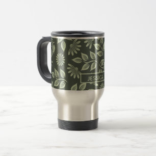 Elegant Sage Green Vintage Floral Personalised Travel Mug