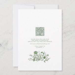 Elegant Sage Green Vintage Floral QR Code Wedding Invitation