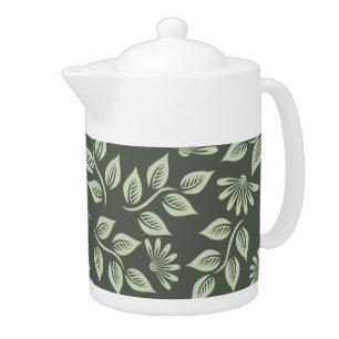 Elegant Sage Green Vintage Floral Teapot
