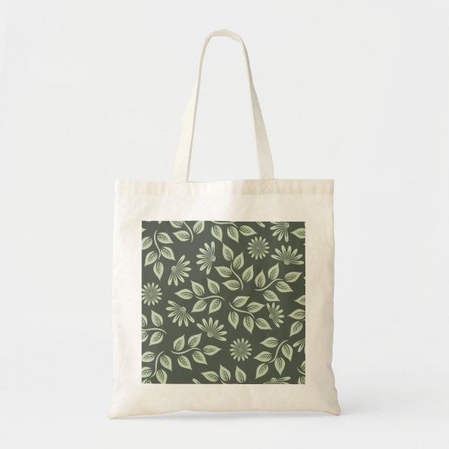 Elegant Sage Green Vintage Floral Tote Bag (Front)