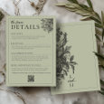 Elegant Sage Green Vintage Floral Wedding Details Enclosure Card