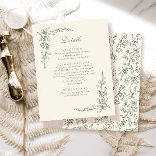 Elegant Sage Green Vintage Floral Wedding Enclosure Card