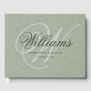 Elegant Sage Green Vintage Script Monogram Wedding Guest Book