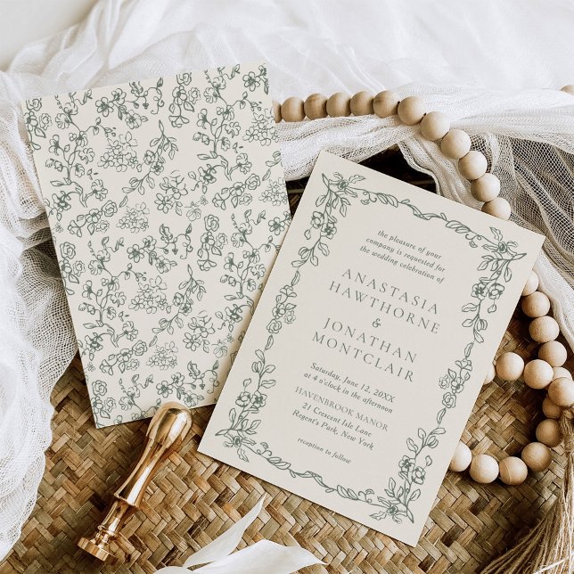 Elegant Sage Green Vintage Victorian Wedding Invitation (Creator Uploaded)