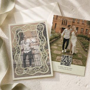 Elegant Sage Green Watercolor Border Photo Save The Date