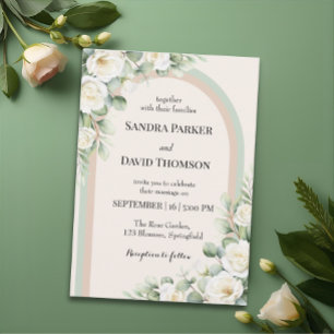 Elegant Sage Green Watercolor Floral Arch Wedding Invitation