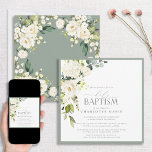 Elegant Sage Green Watercolor Floral Baptism Invitation<br><div class="desc">Introducing a beautiful and special way to commemorate your little one's monumental occasion—our Elegant Sage Green Watercolor Floral Baptism invitation. This modern, yet timeless, square baby baptism invitation features lush gray green botanical leaves and eucalyptus design elements, bordered in pale eucalyptus blue gray green. Soft and serene colors make this...</div>