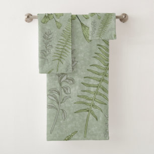 Elegant Sage Green Watercolor Floral Bath Towel Set