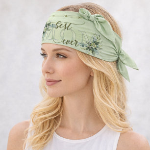 Elegant Sage Green Watercolor Floral Best Mom Ever Bandana