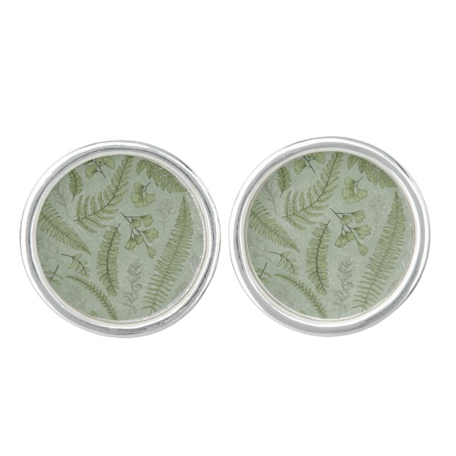 Elegant Sage Green Watercolor Floral  Cufflinks (Front)