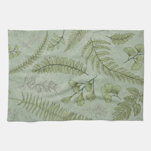 Elegant Sage Green Watercolor Floral  Kitchen Towel (Horizontal)