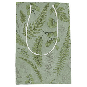 Elegant Sage Green Watercolor Floral  Medium Gift Bag