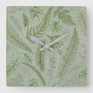 Elegant Sage Green Watercolor Floral Square Wall Clock