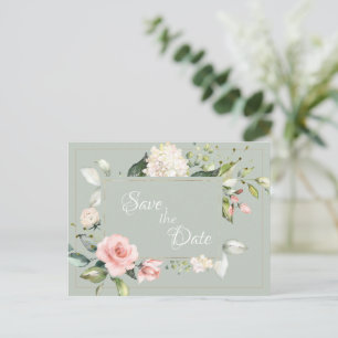 Elegant Sage Green Watercolor Floral Wedding Postcard