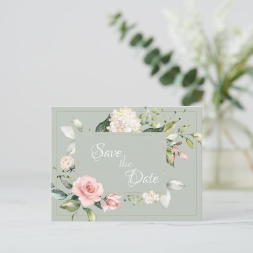 Elegant Sage Green Watercolor Floral Wedding  Postcard