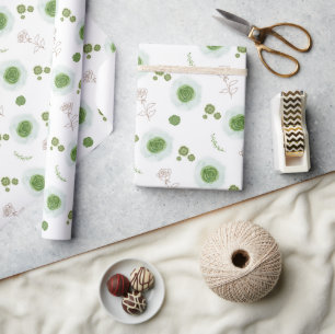 Elegant Sage Green Watercolor Floral Wedding Wrapping Paper