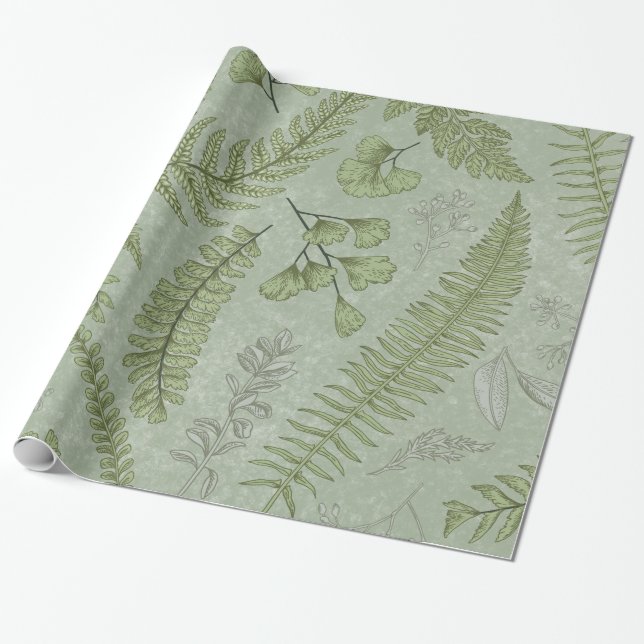 Elegant Sage Green Watercolor Floral  Wrapping Paper (Unrolled)