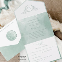 Elegant Sage Green Watercolor Monogram Wedding All