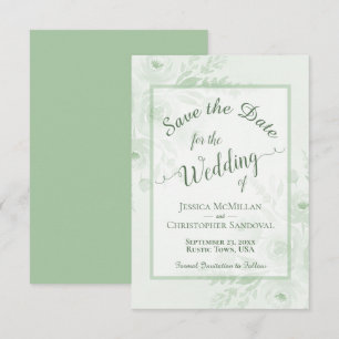 Elegant Sage Green Watercolor Peonies Boho Wedding Save The Date