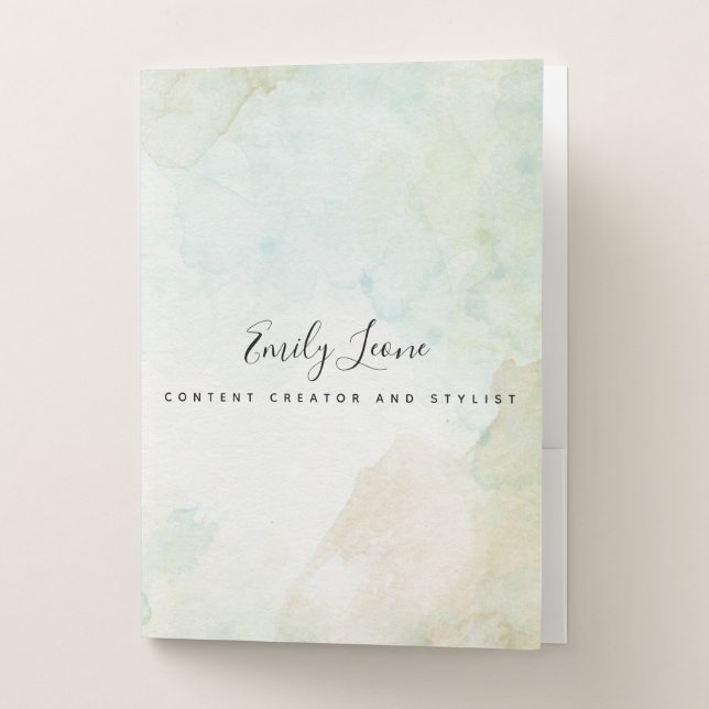 Elegant Sage Green Watercolor Pocket Folder (Front)