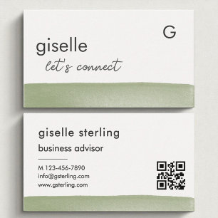 Elegant Sage Green Watercolor QR Code Business Card