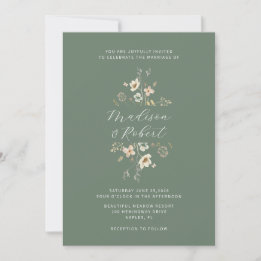 Elegant Sage Green Watercolor Wildflower Wedding Invitation