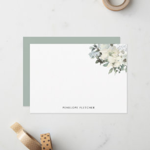 Elegant Sage Green Watercolour Floral Note Card