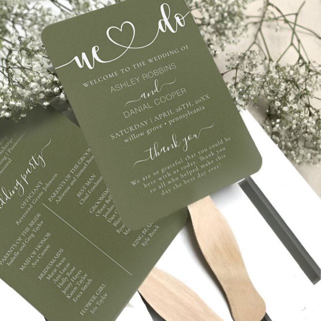 Elegant Sage Green We Do Wedding Program Hand Fan (Creator Uploaded)