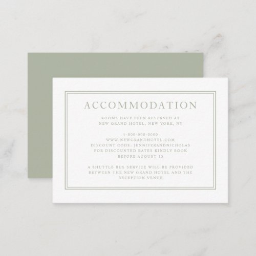 Elegant Sage Green Wedding Accommodation Enclosure Card