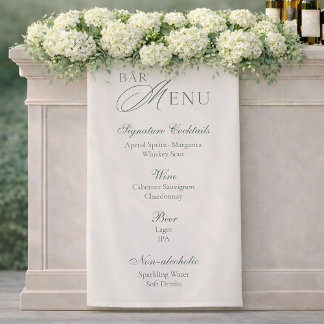 Elegant Sage Green Wedding Bar Menu Banner