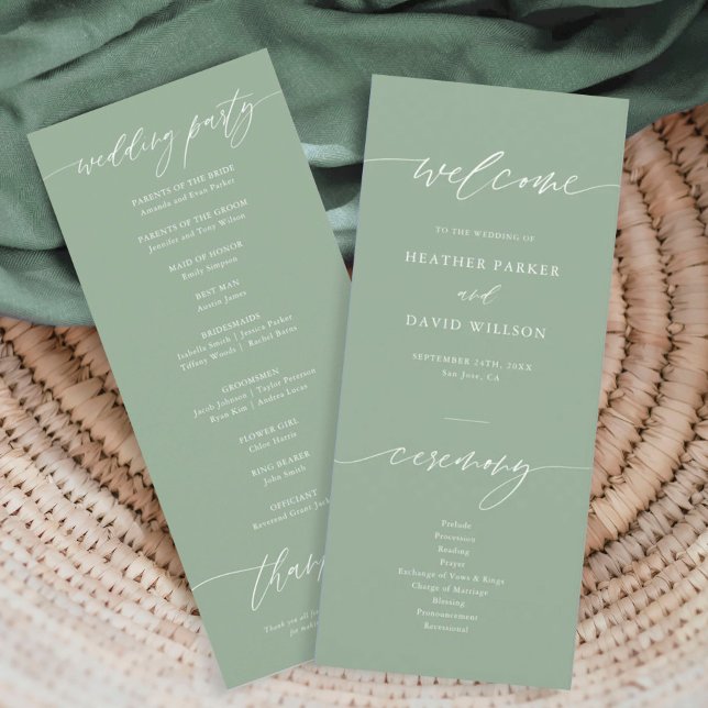 Elegant Sage Green Wedding Ceremony Program (Creator Uploaded)