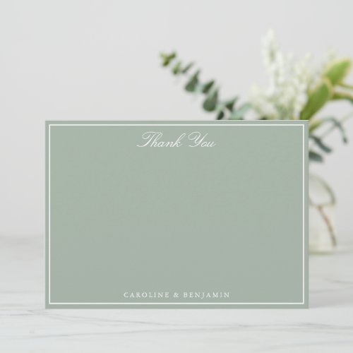 Elegant Sage Green Wedding Couple Names Thank You Card