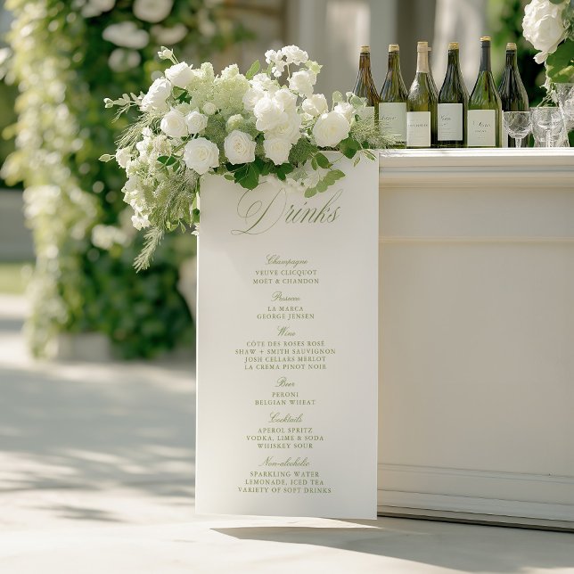 Elegant Sage Green Wedding Drinks Bar Menu Paper Poster (Elegant Sage Green Wedding Drinks Bar Menu)