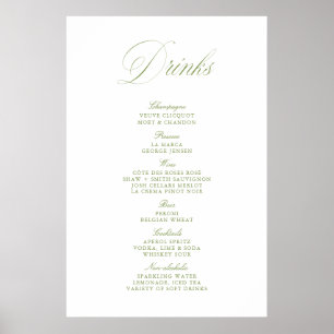 Elegant Sage Green Wedding Drinks Bar Menu Paper Poster