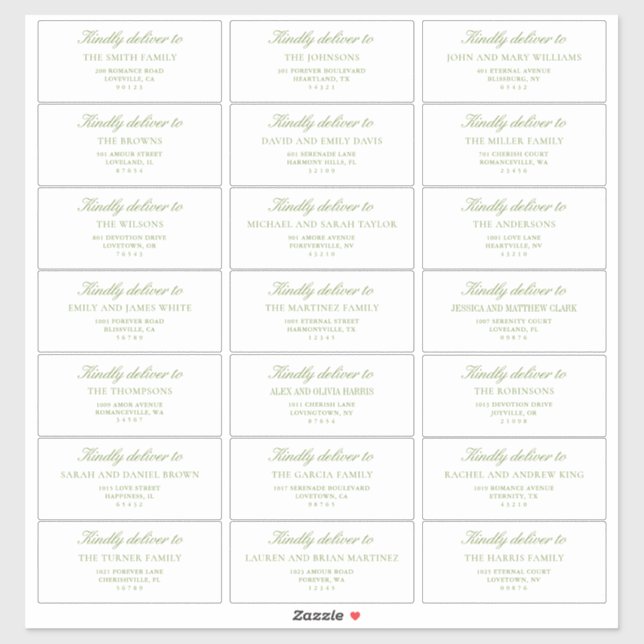 Elegant Sage Green Wedding Guest Address Labels (Sheet)