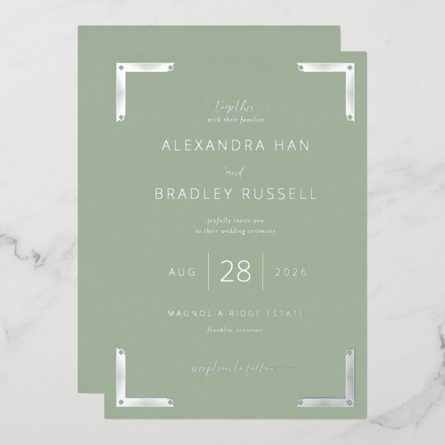 Elegant Sage Green Wedding Invitation Foil Invitation (Front/Back)