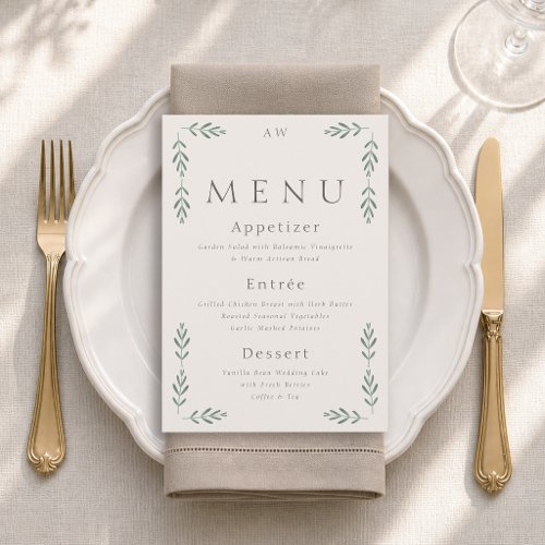 Elegant Sage Green Wedding Menu Card