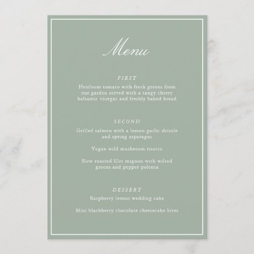 Elegant Sage Green Wedding Menu Script Calligraphy