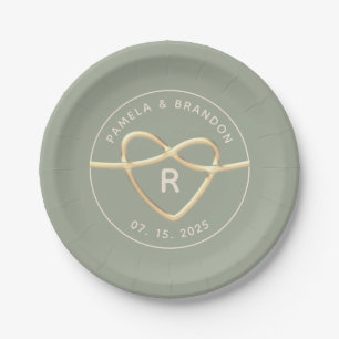 Elegant Sage Green Wedding Monogram Paper Plates